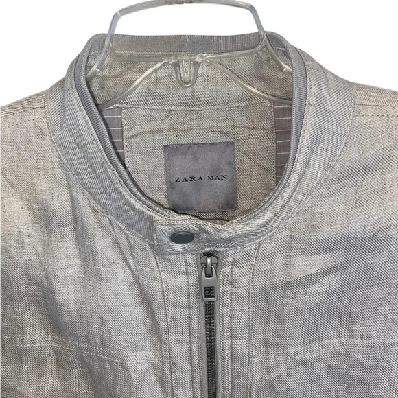 Zara Linen Beige Smooth bomber jacket classic minimalist Members only Coded Fall - Picture 3 of 7
